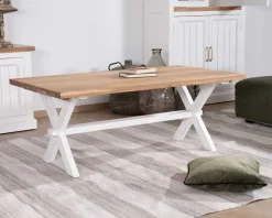 Sale Table de salon rectangulaire en acacia et pied blanc style champêtre 