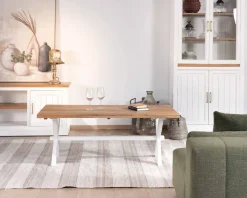 Sale Table de salon rectangulaire en acacia et pied blanc style champêtre 