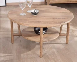 Discount Table de salon ronde à double plateau en manguier "Plume" Diamètre 90 cm Table Basse Ovale Ou Ronde