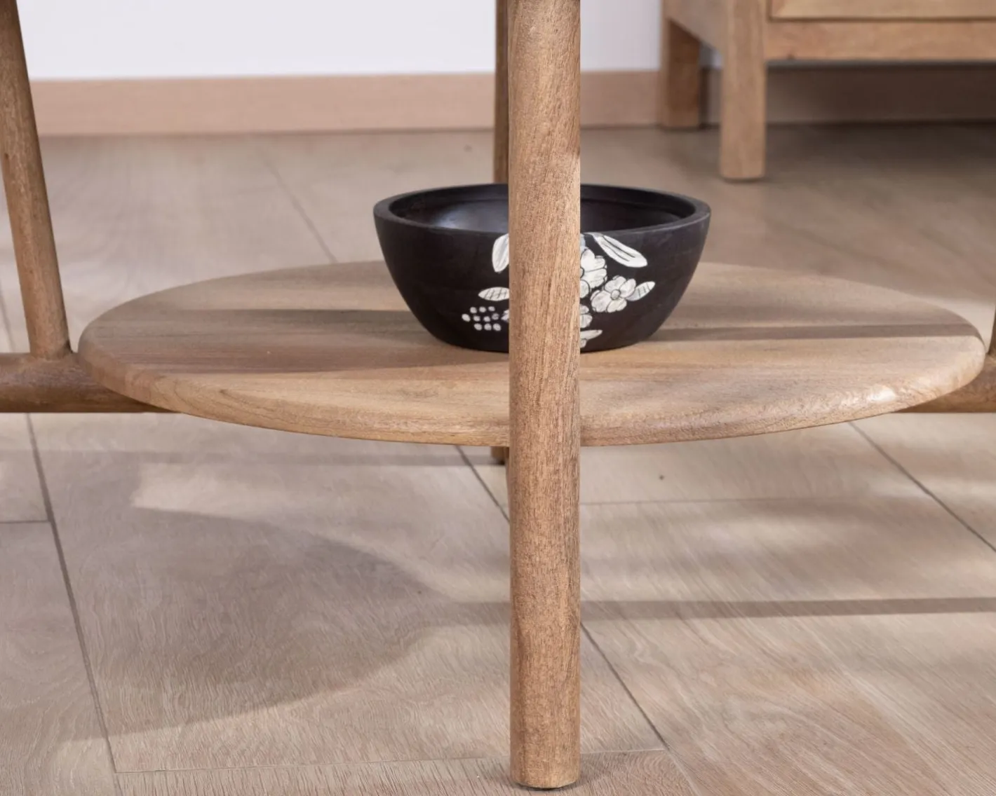 Discount Table de salon ronde à double plateau en manguier "Plume" Diamètre 90 cm Table Basse Ovale Ou Ronde