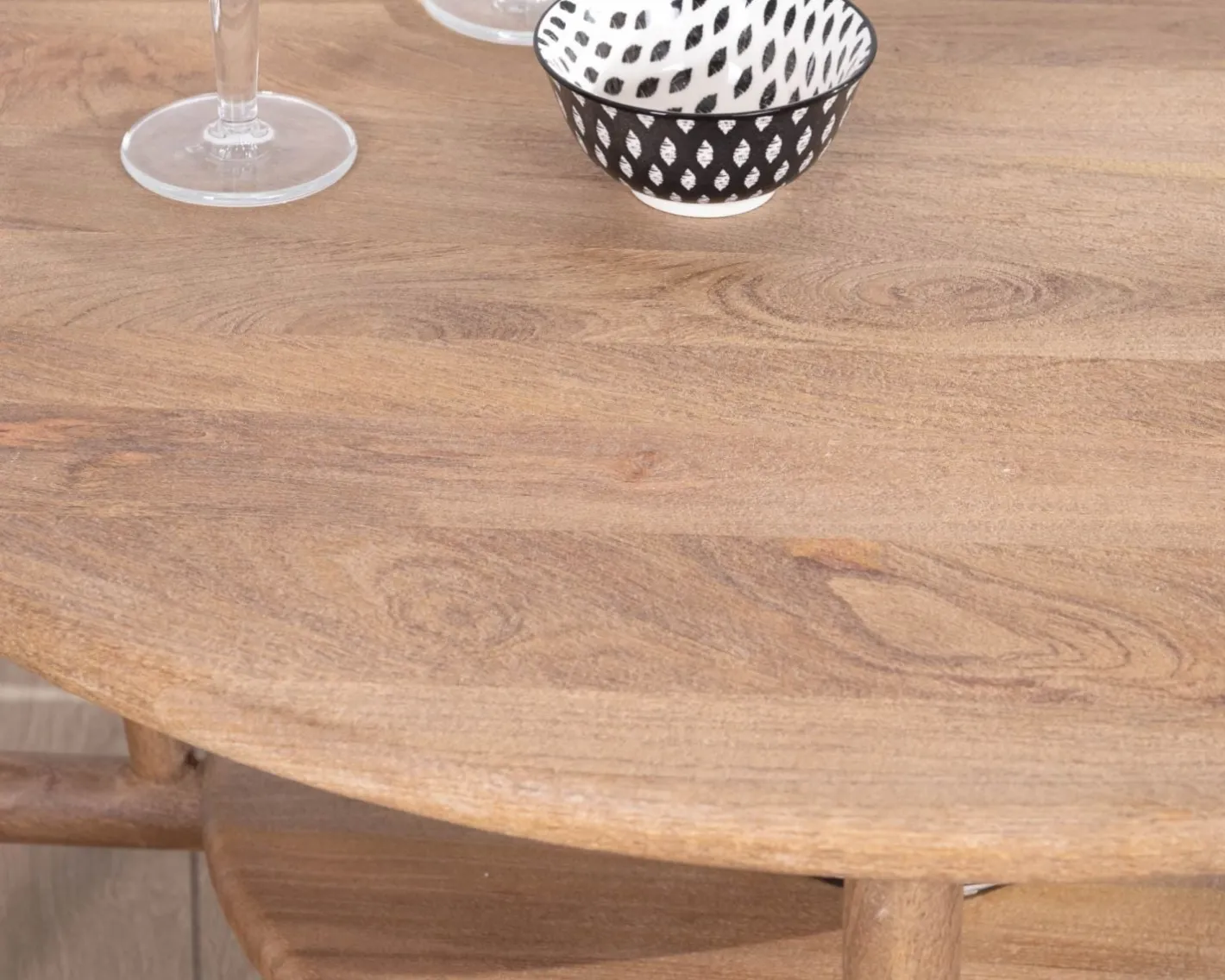 Discount Table de salon ronde à double plateau en manguier "Plume" Diamètre 90 cm Table Basse Ovale Ou Ronde