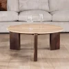 Best Table de salon ronde en travertin et manguier "Archipel" 90 cm Table Basse Ovale Ou Ronde