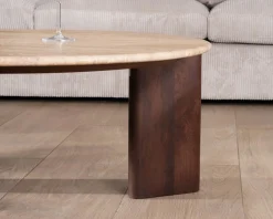 Best Table de salon ronde en travertin et manguier "Archipel" 90 cm Table Basse Ovale Ou Ronde