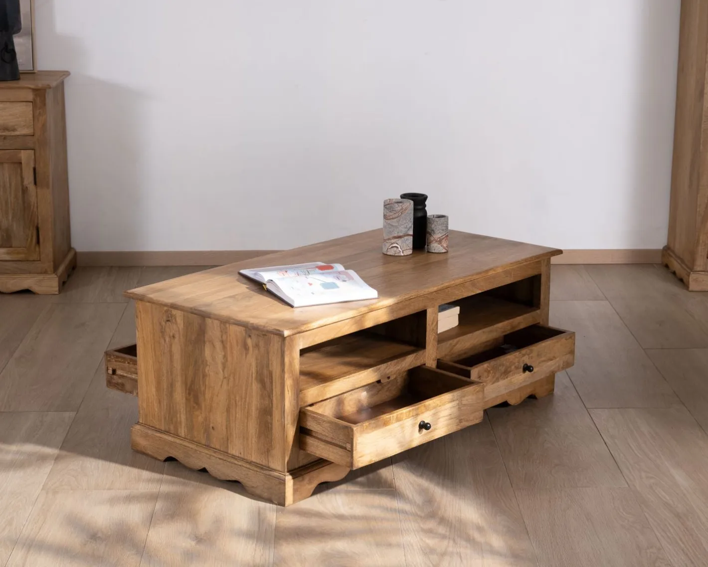 Discount Table de salon style classique en manguier "Sarah" Table Basse Rectangulaire
