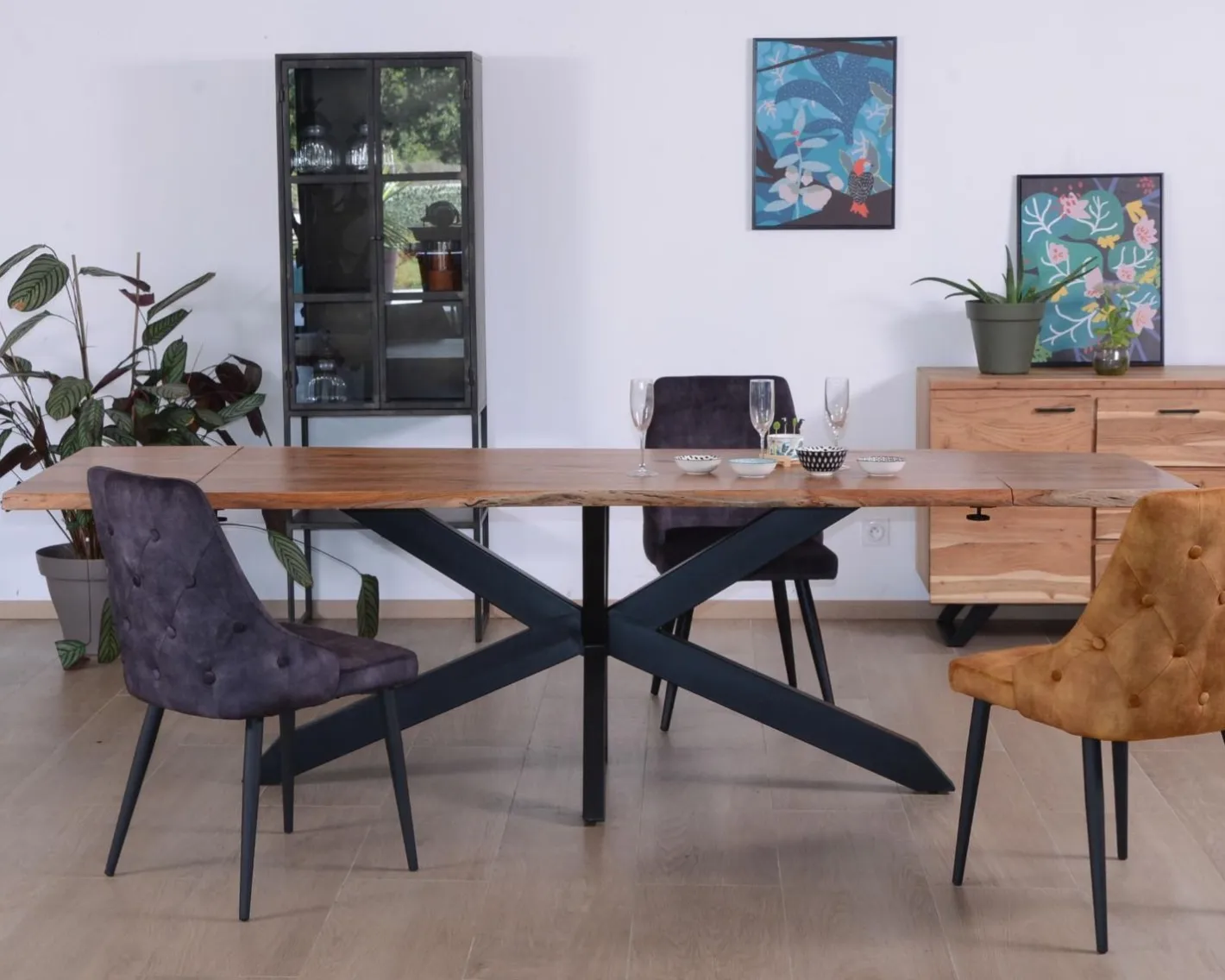 Clearance Table en acacia avec extensions 180-260cm "Alya" Table À Manger Rectangulaire