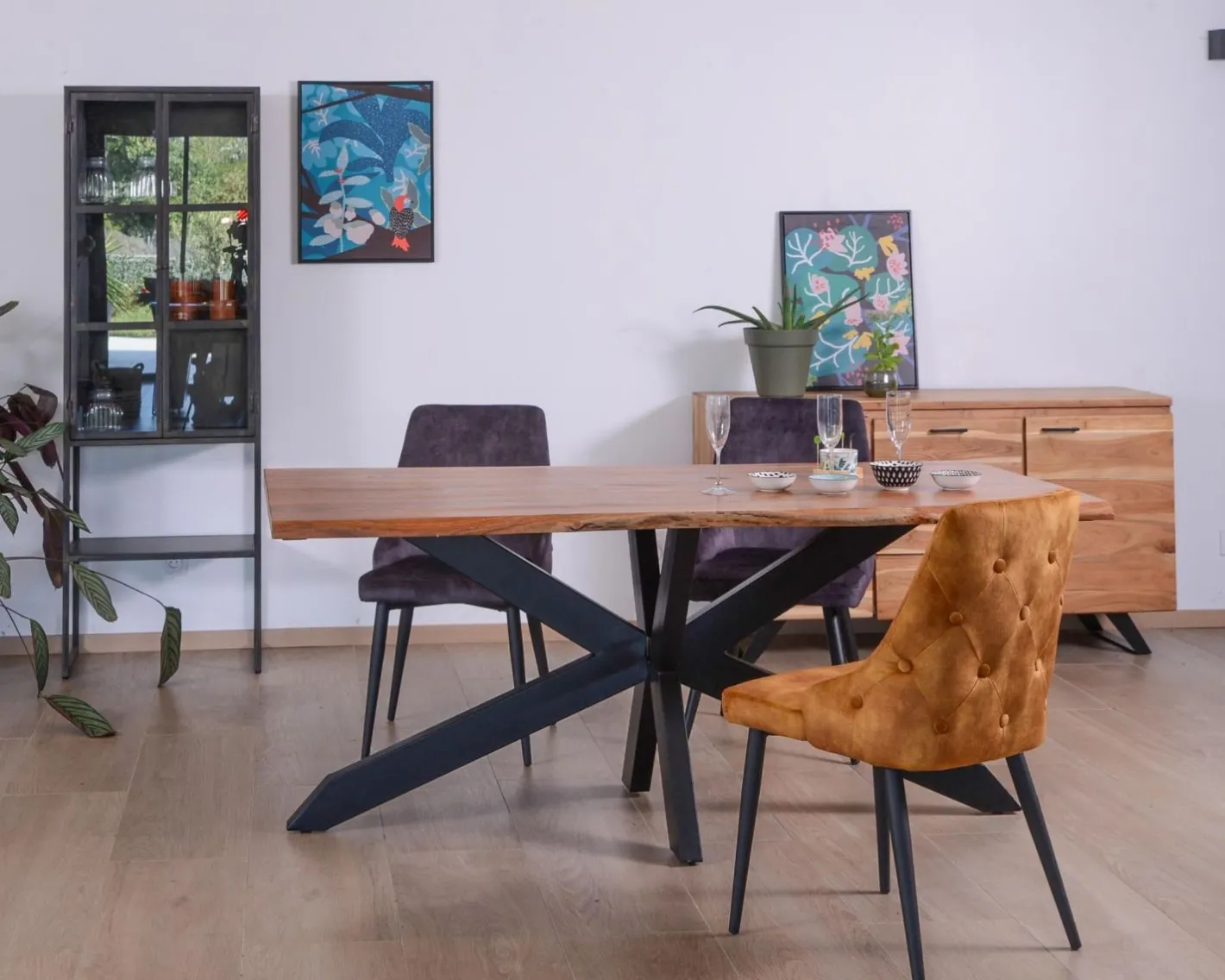 Clearance Table en acacia avec extensions 180-260cm "Alya" Table À Manger Rectangulaire