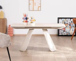 Discount Table extensible 160 à 240 cm rétro chic "Amarello" en pierre frittée et métal champagne Table À Manger Rectangulaire