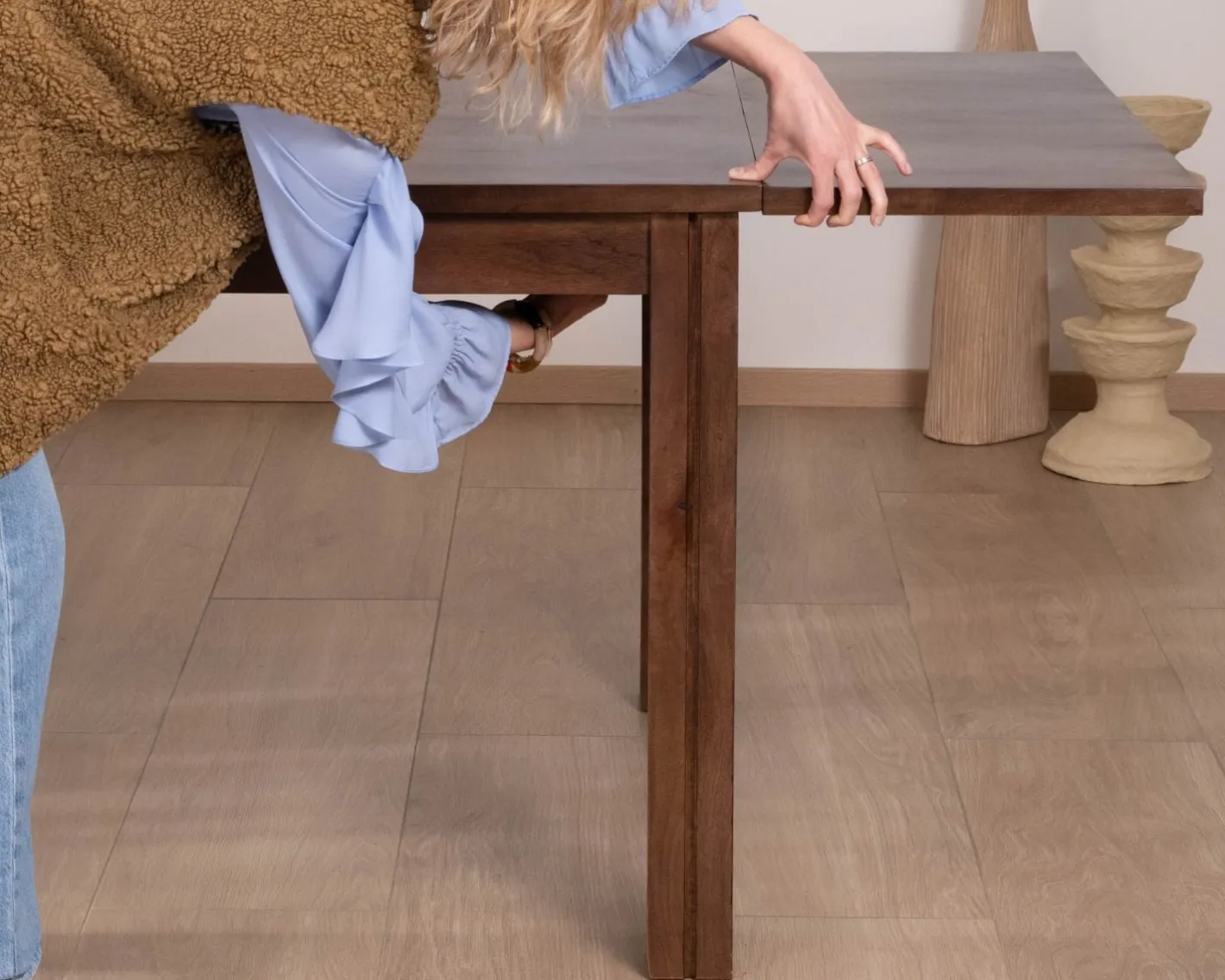 Discount Table extensible en manguier massif teinte noyer "Sicora" 180 à cm esprit zen Table À Manger Rectangulaire