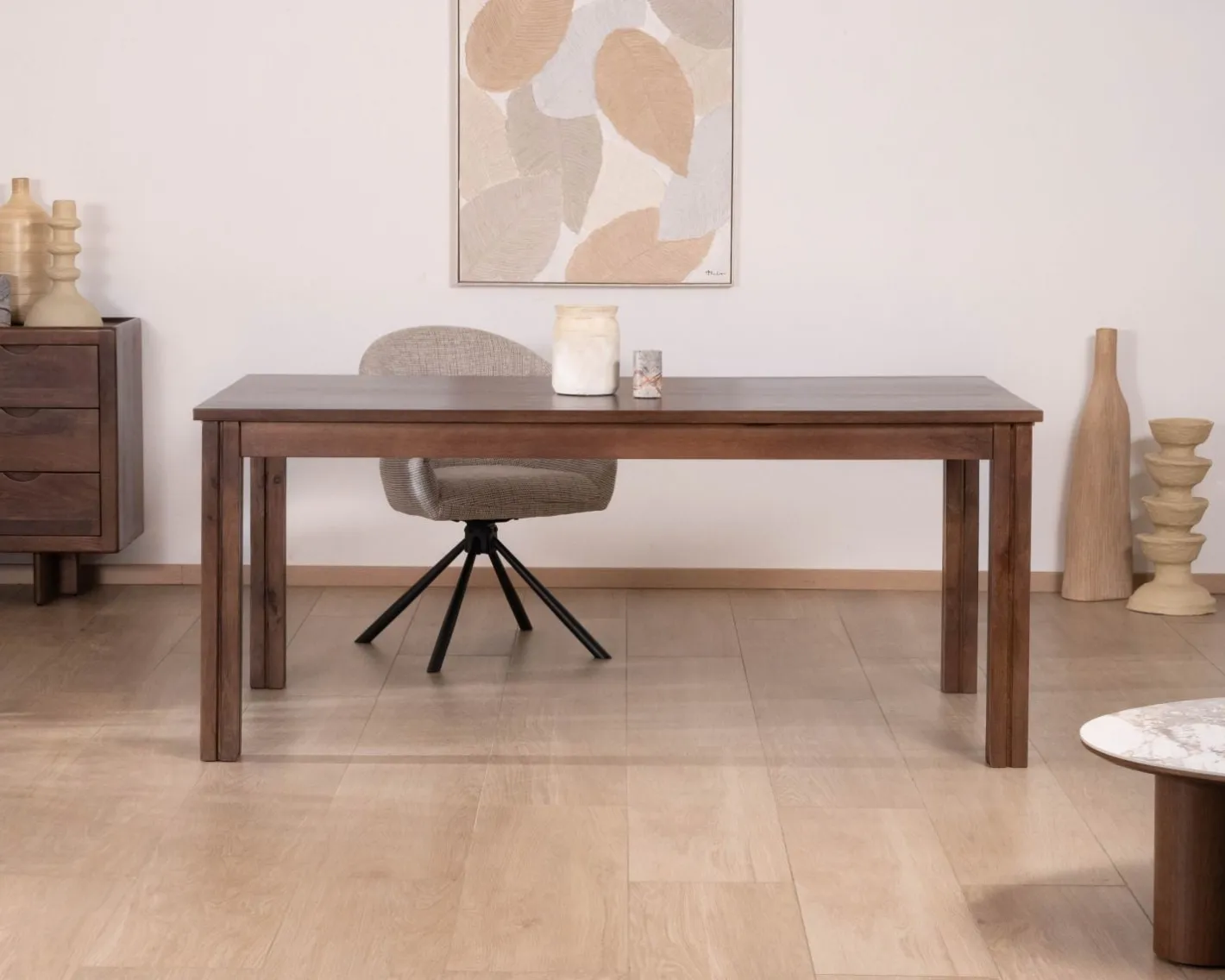 Discount Table extensible en manguier massif teinte noyer "Sicora" 180 à cm esprit zen Table À Manger Rectangulaire