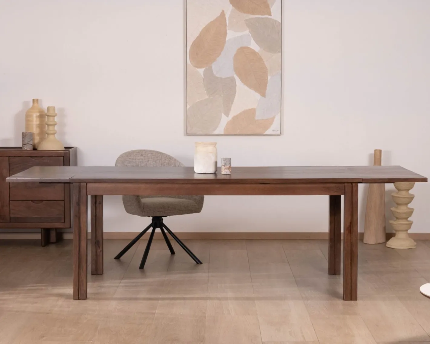 Discount Table extensible en manguier massif teinte noyer "Sicora" 180 à cm esprit zen Table À Manger Rectangulaire
