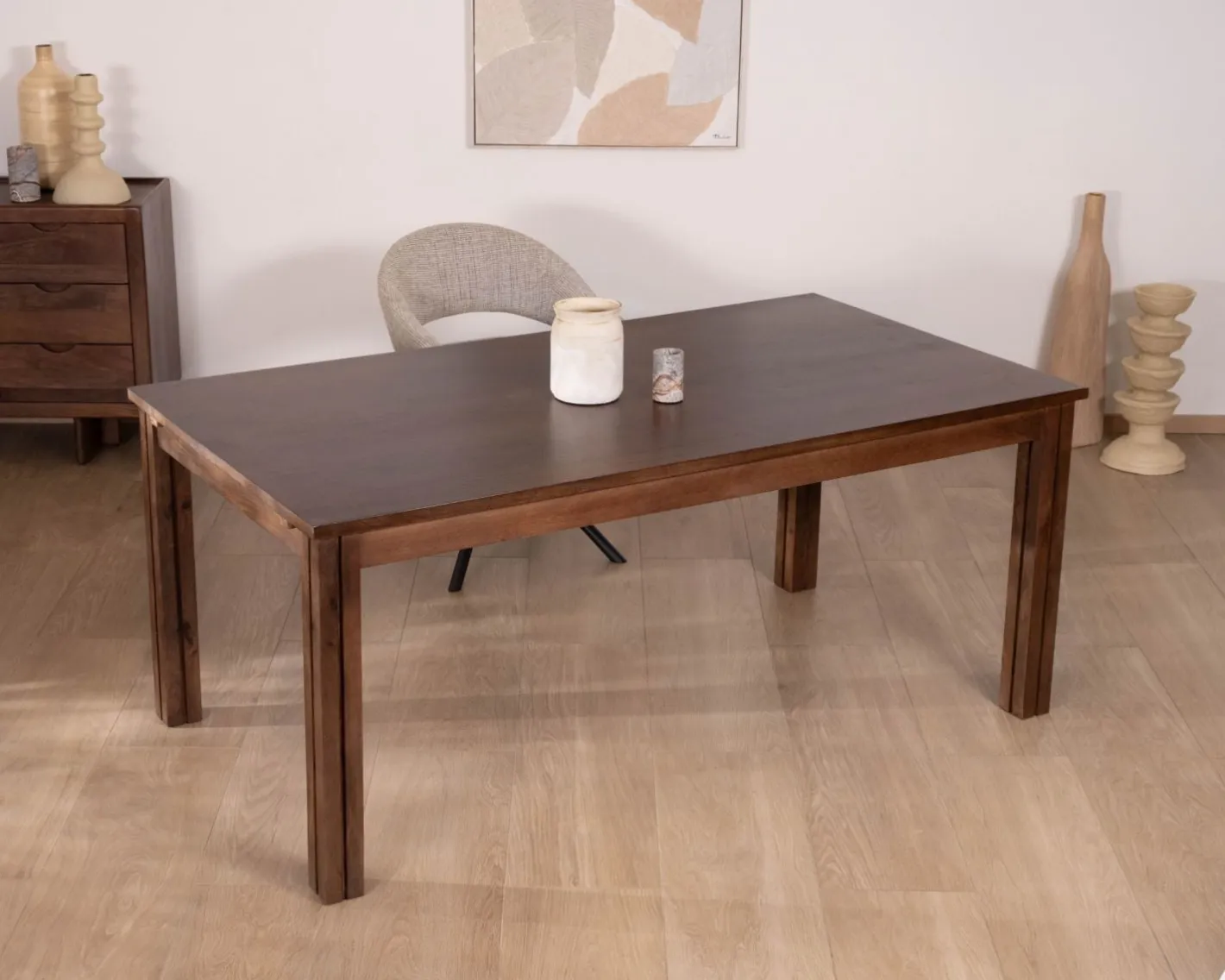 Discount Table extensible en manguier massif teinte noyer "Sicora" 180 à cm esprit zen Table À Manger Rectangulaire