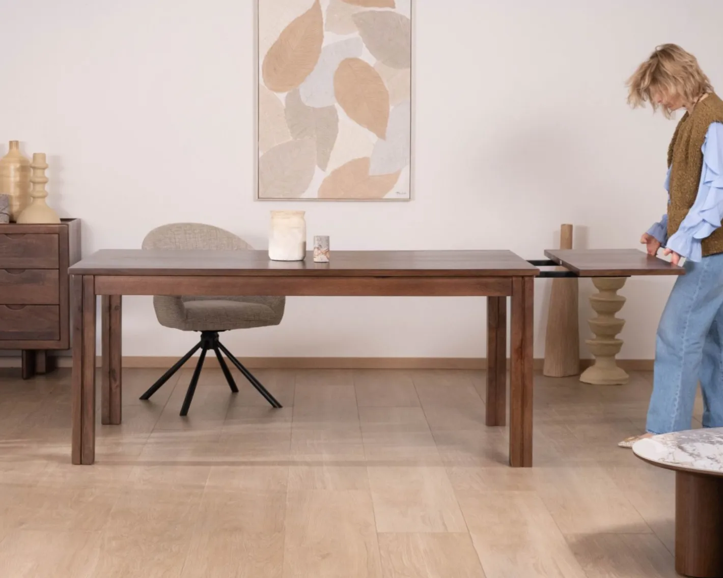 Discount Table extensible en manguier massif teinte noyer "Sicora" 180 à cm esprit zen Table À Manger Rectangulaire