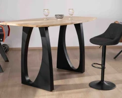 Discount Table haute en acacia 185 cm et pieds métal noir design "Audacio" Table Haute Rectangulaire