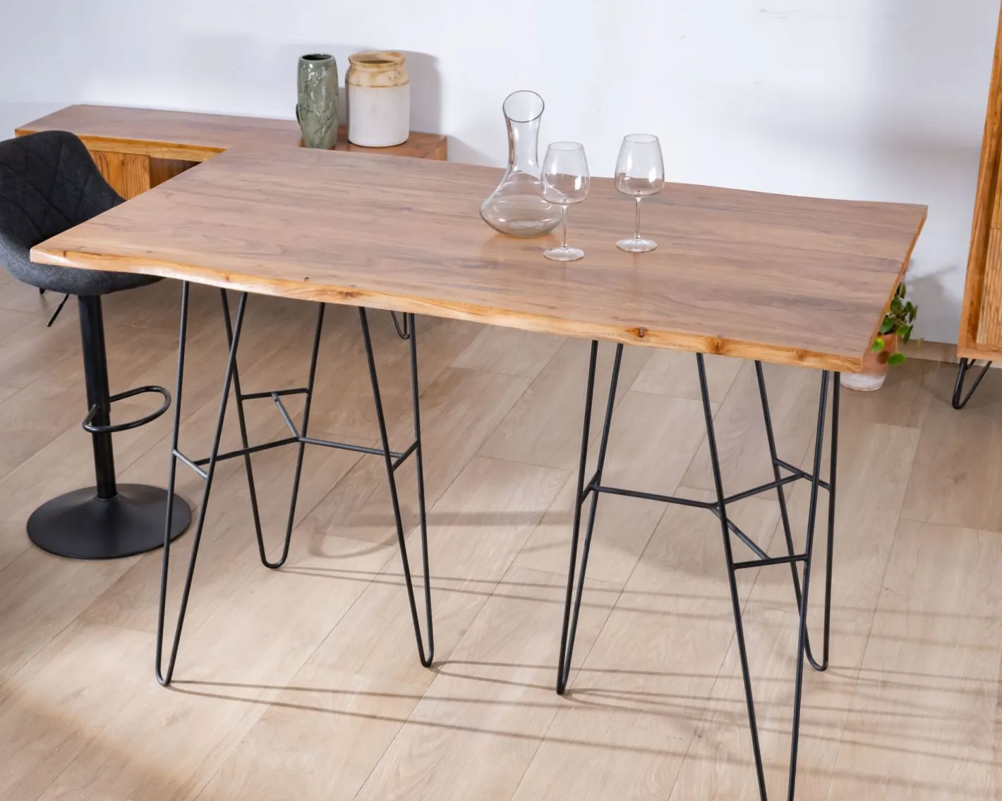 Online Table mange-debout épurée en acacia et pieds métal design "Wendy" 160 cm Table Haute Rectangulaire