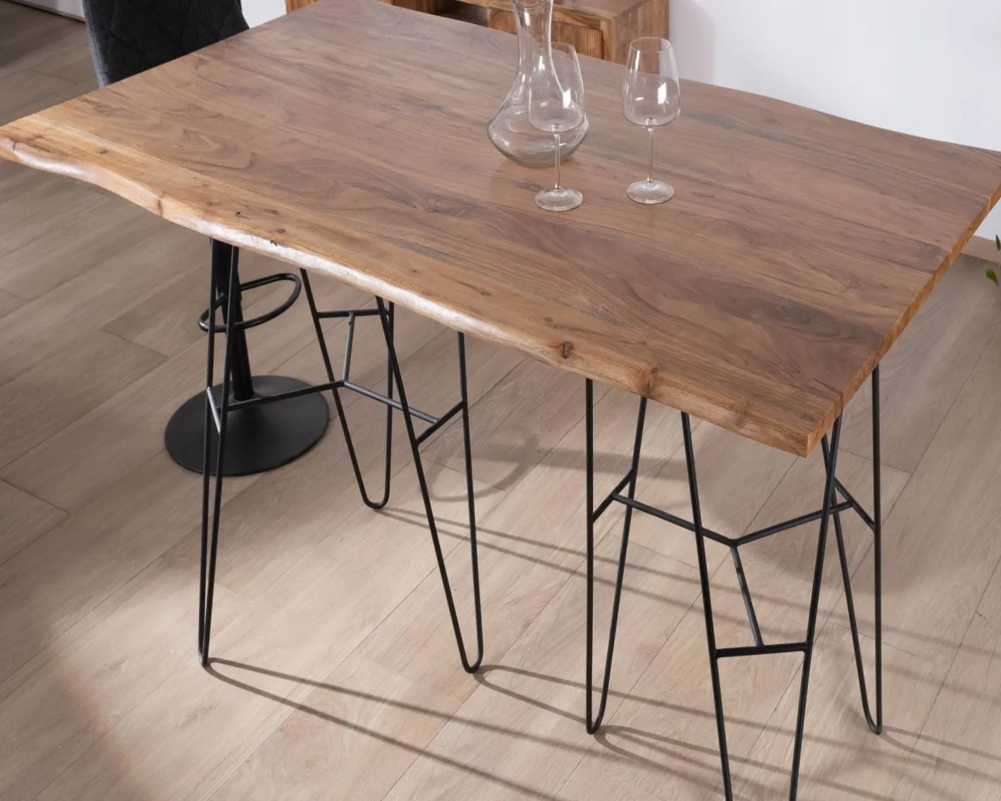 Online Table mange-debout épurée en acacia et pieds métal design "Wendy" 160 cm Table Haute Rectangulaire
