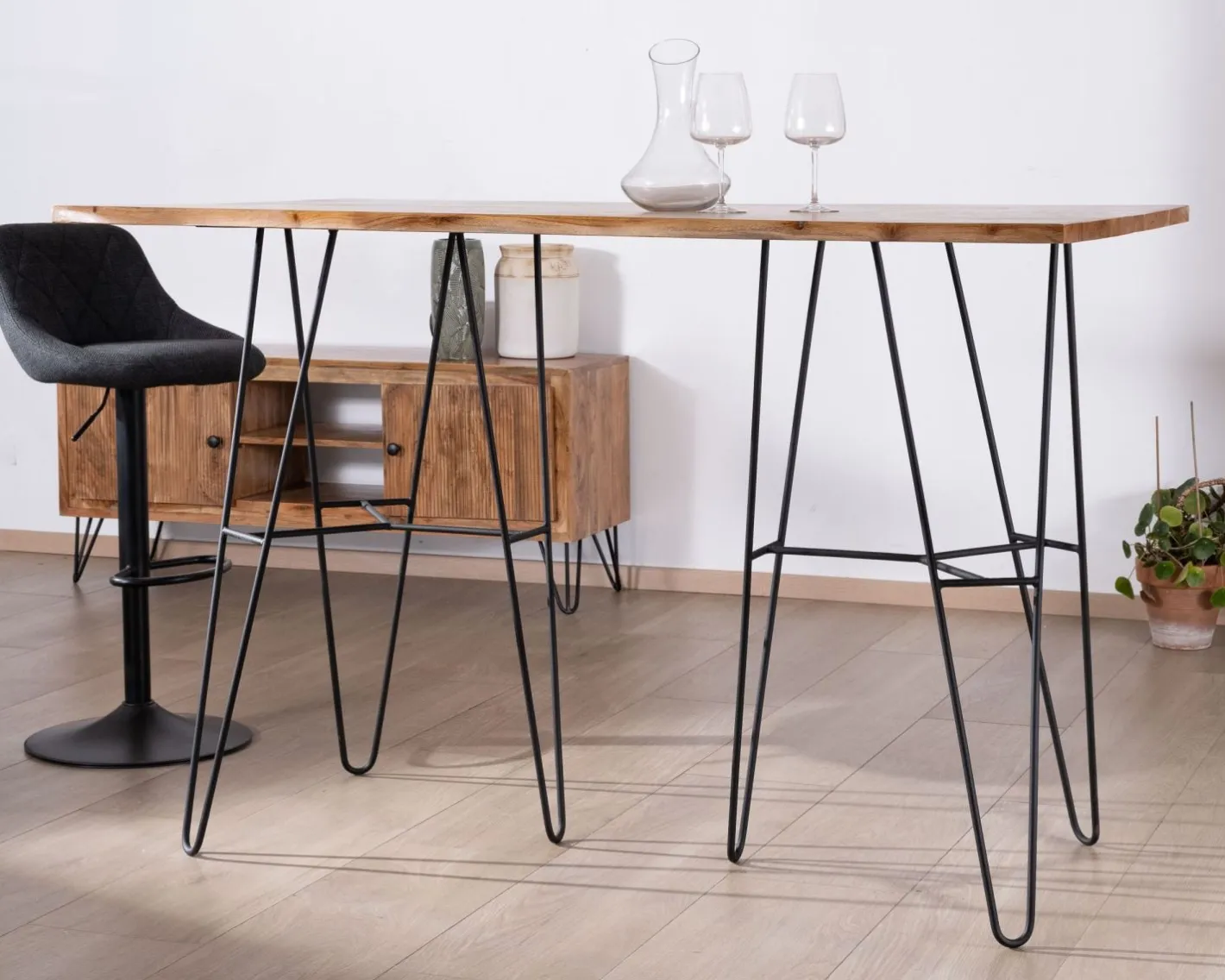 Online Table mange-debout épurée en acacia et pieds métal design "Wendy" 160 cm Table Haute Rectangulaire