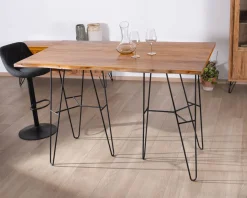 Online Table mange-debout épurée en acacia et pieds métal design