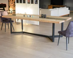 Table à manger contemporaine métal, bois et verre "Cassiopée" 280 cm Table À Manger Rectangulaire