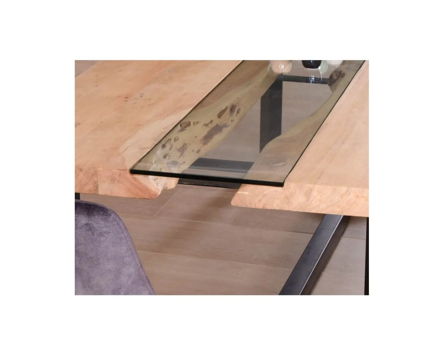 Table à manger contemporaine métal, bois et verre "Cassiopée" 280 cm Table À Manger Rectangulaire