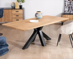 Clearance Table à manger en frêne massif et pied étoile métal noir "Sydney" 2m Table À Manger Rectangulaire