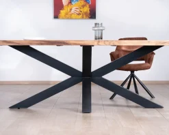 Sale Table à manger haut de gamme plateau bois épais pieds métal 