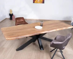 Sale Table à manger haut de gamme plateau bois épais pieds métal 