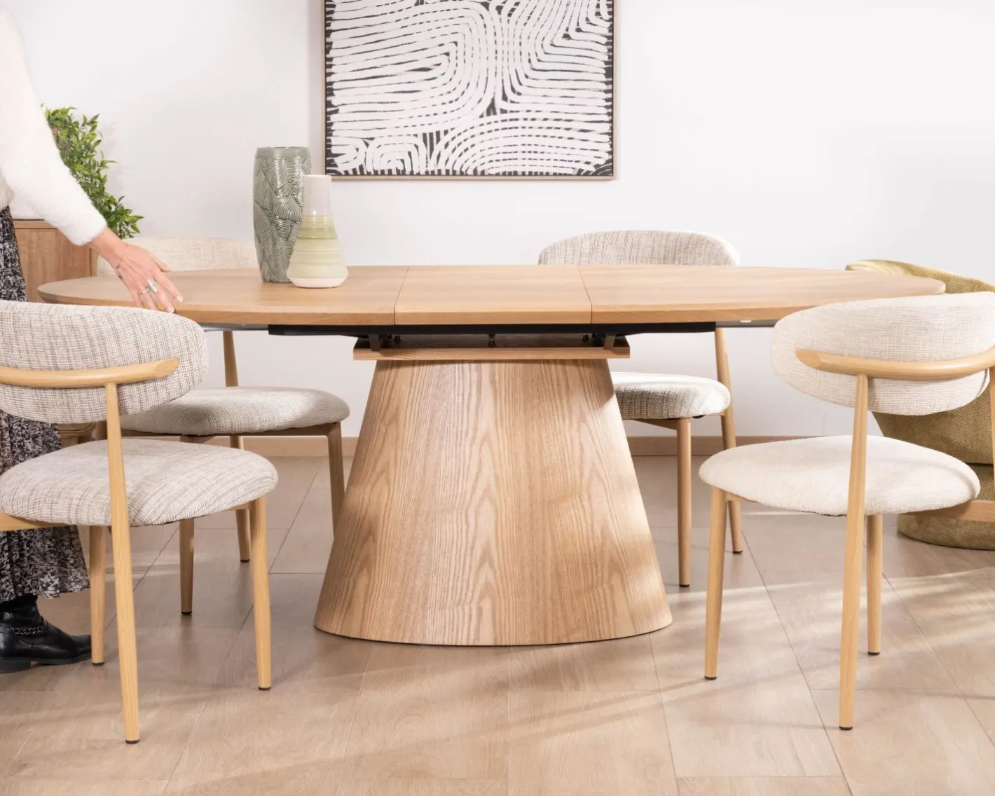 Best Table à manger ovale extensible 160-200 cm aspect chêne "Oria" style contemporain épuré Table À Manger Ronde Ou Ovale