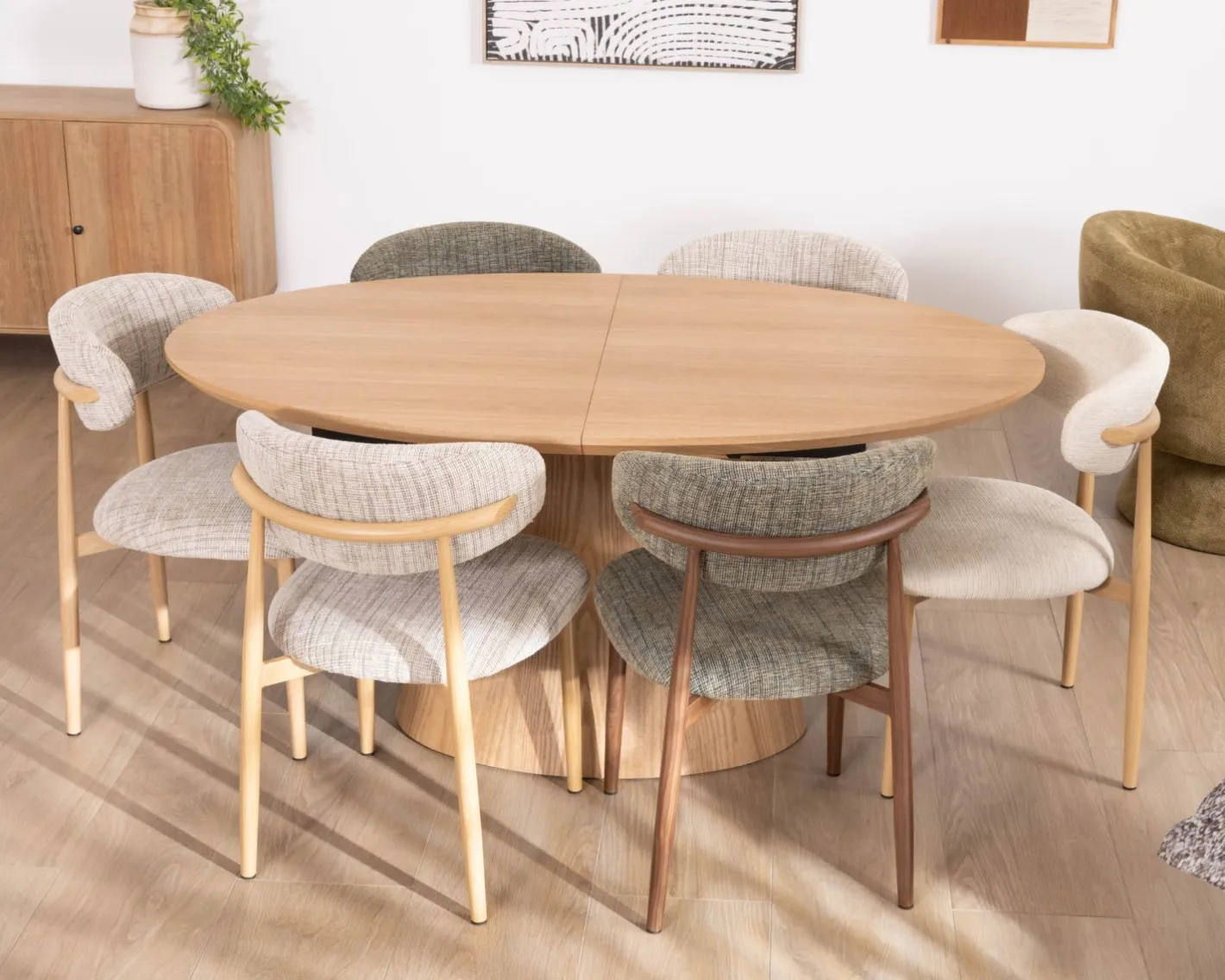 Best Table à manger ovale extensible 160-200 cm aspect chêne "Oria" style contemporain épuré Table À Manger Ronde Ou Ovale