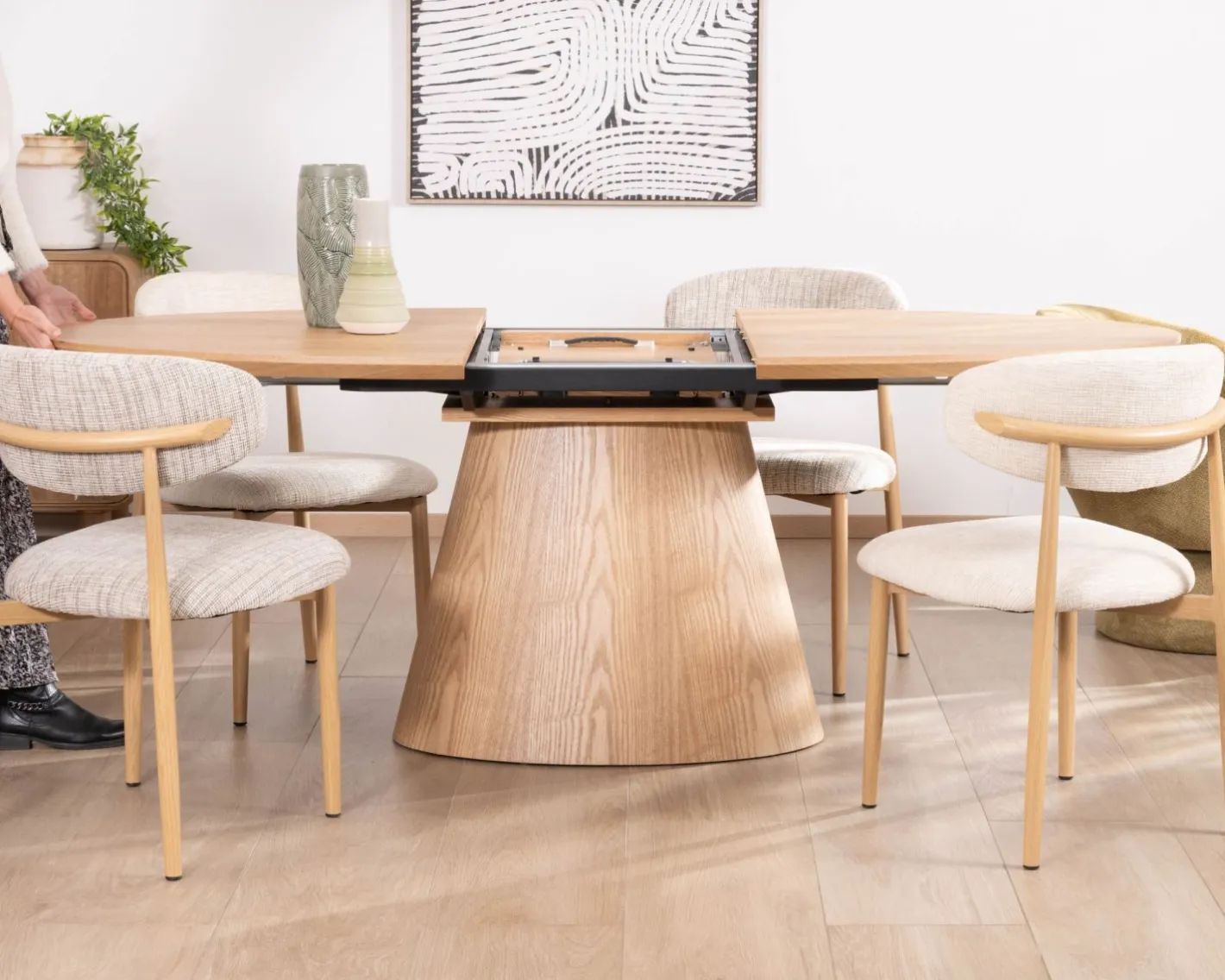 Best Table à manger ovale extensible 160-200 cm aspect chêne "Oria" style contemporain épuré Table À Manger Ronde Ou Ovale