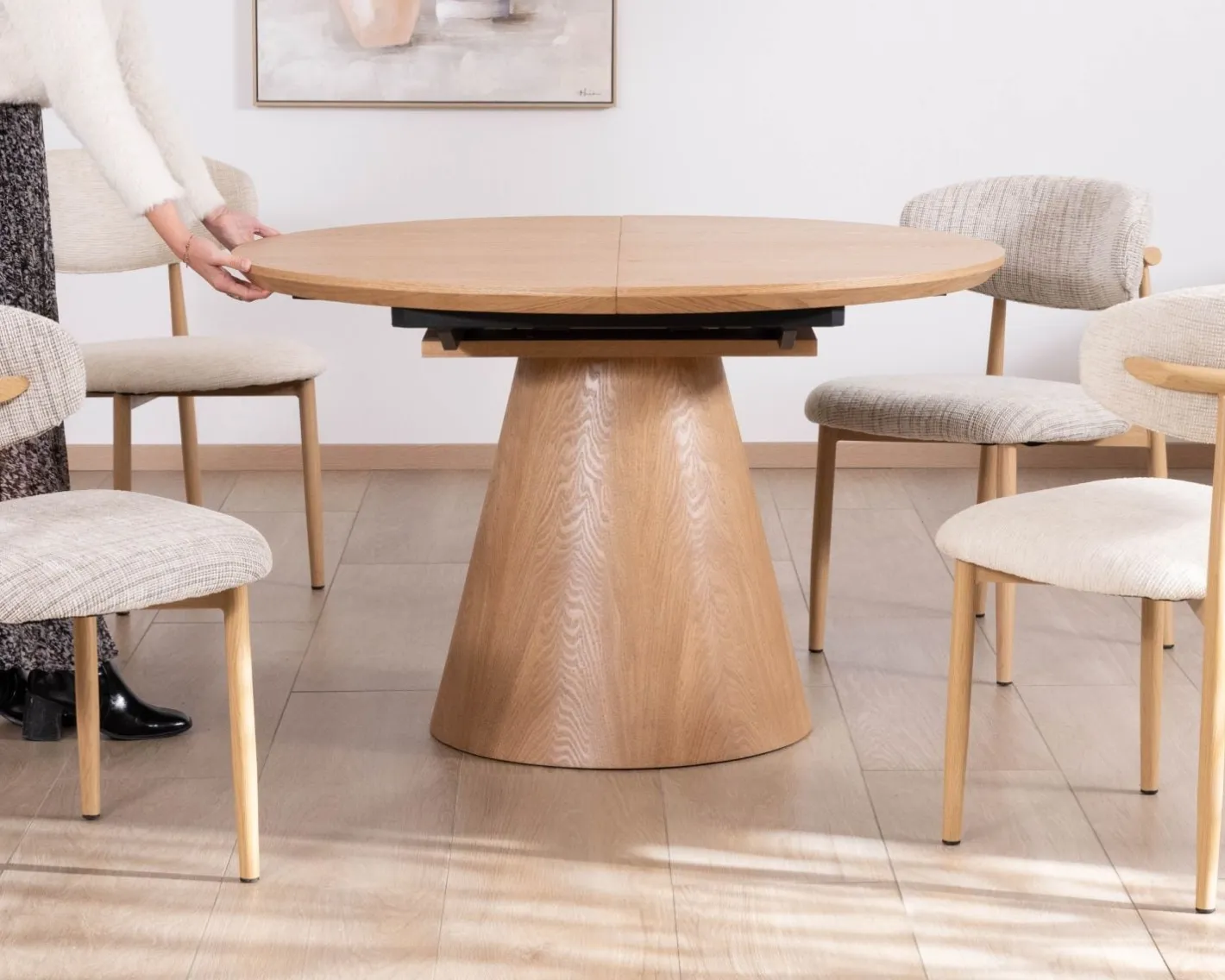 Discount Table à manger ronde 120 cm extensible 160 cm "Oria" style épuré aspect frêne Table À Manger Ronde Ou Ovale