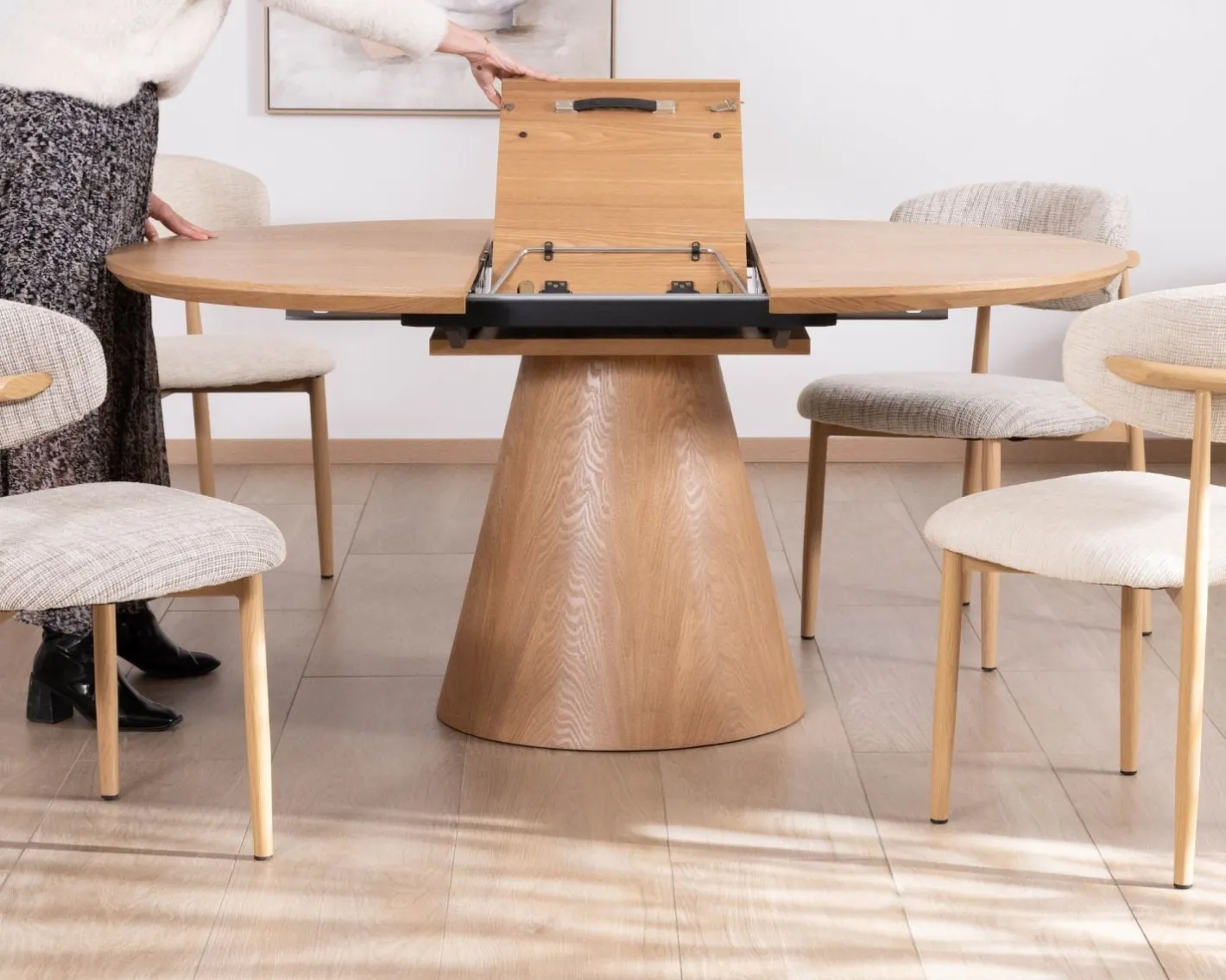 Discount Table à manger ronde 120 cm extensible 160 cm "Oria" style épuré aspect frêne Table À Manger Ronde Ou Ovale