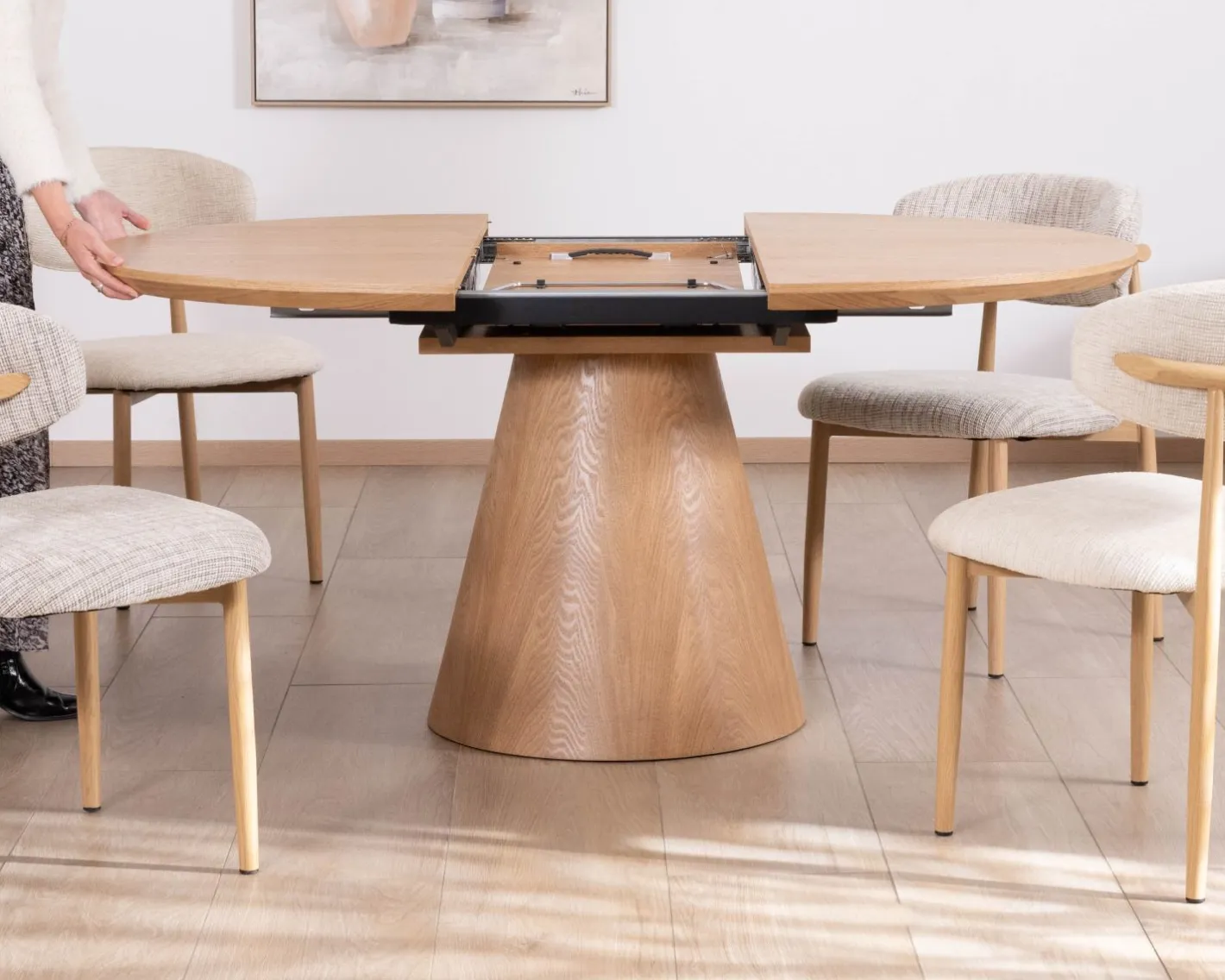 Discount Table à manger ronde 120 cm extensible 160 cm "Oria" style épuré aspect frêne Table À Manger Ronde Ou Ovale