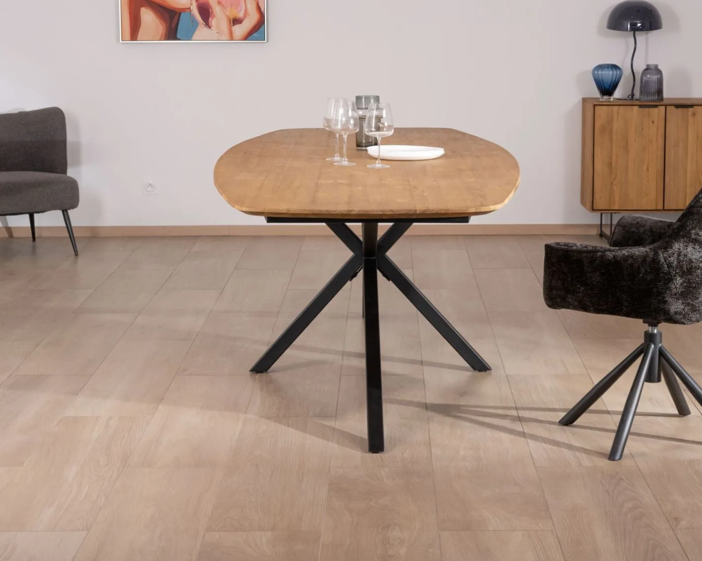 Hot Table à manger XXL 280 cm en teck recyclé et pieds mikado "Bahia" forme bateau Table À Manger Rectangulaire