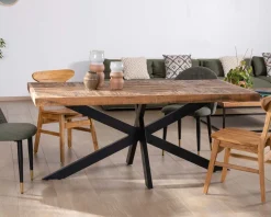 Clearance Table rectangulaire 180cm acacia finition chevrons piètement métal mikado