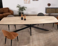 New Table rectangulaire manguier massif 200cm bords biseautés noirs et pieds métal 3D 