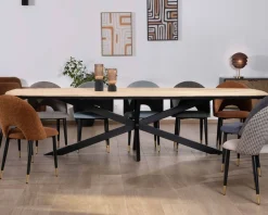 New Table rectangulaire manguier massif 200cm bords biseautés noirs et pieds métal 3D 
