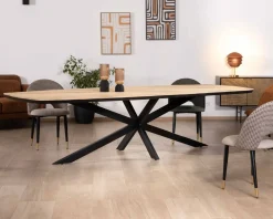 New Table rectangulaire manguier massif 200cm bords biseautés noirs et pieds métal 3D 