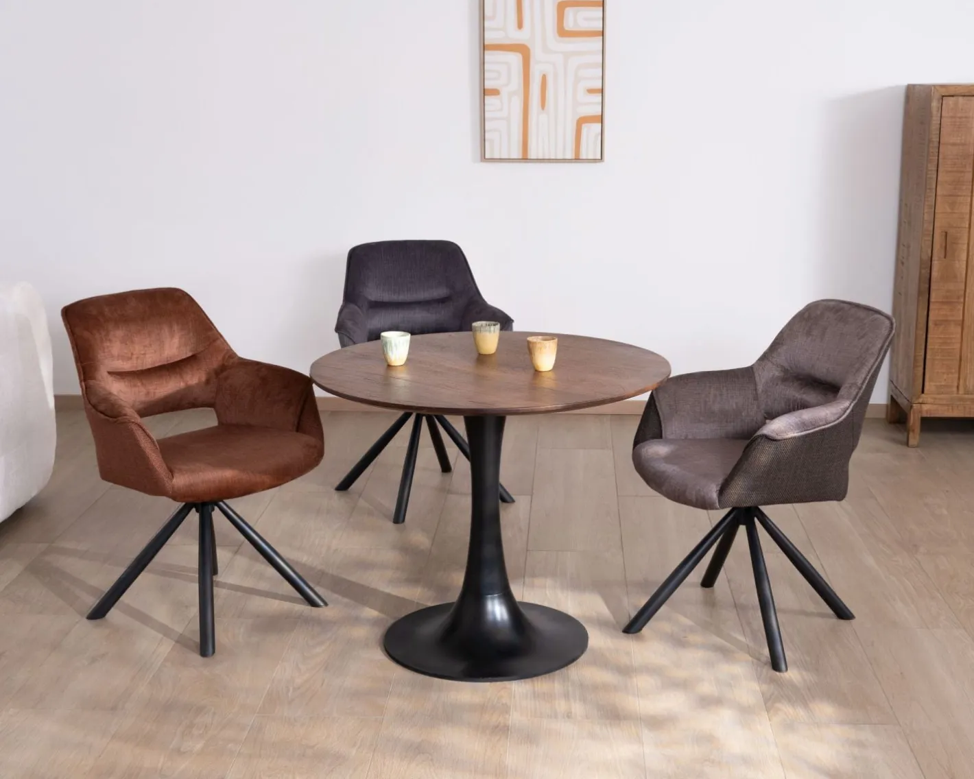 Sale Table ronde 90 cm esprit bistrot "Piccadilly" pied tulipe en métal noir Table À Manger Ronde Ou Ovale
