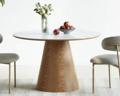 Discount Table ronde 120 cm plateau céramique blanc effet marbre 