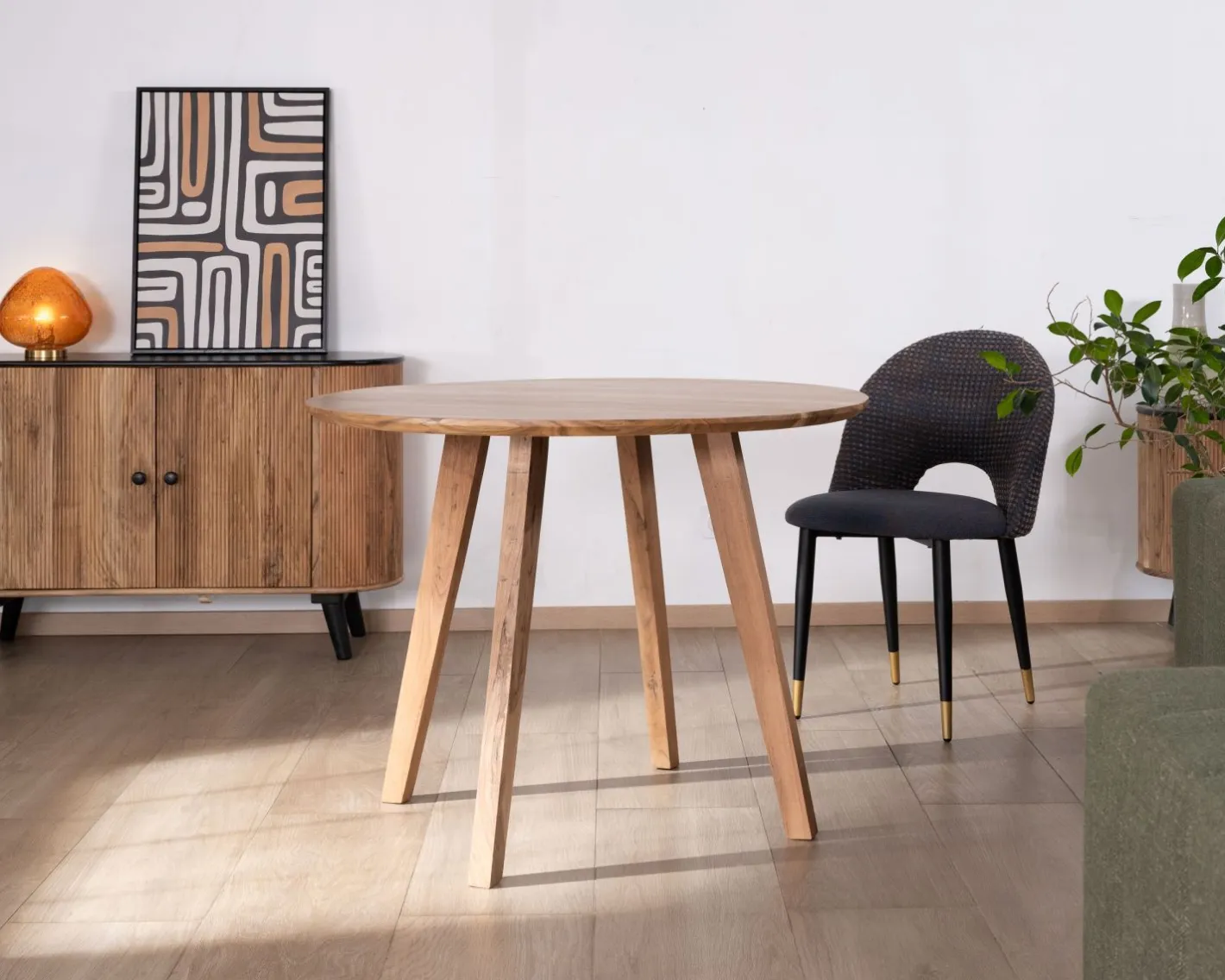 Online Table ronde en acacia style rétro "Boomer" diamètre 100 cm Table À Manger Ronde Ou Ovale
