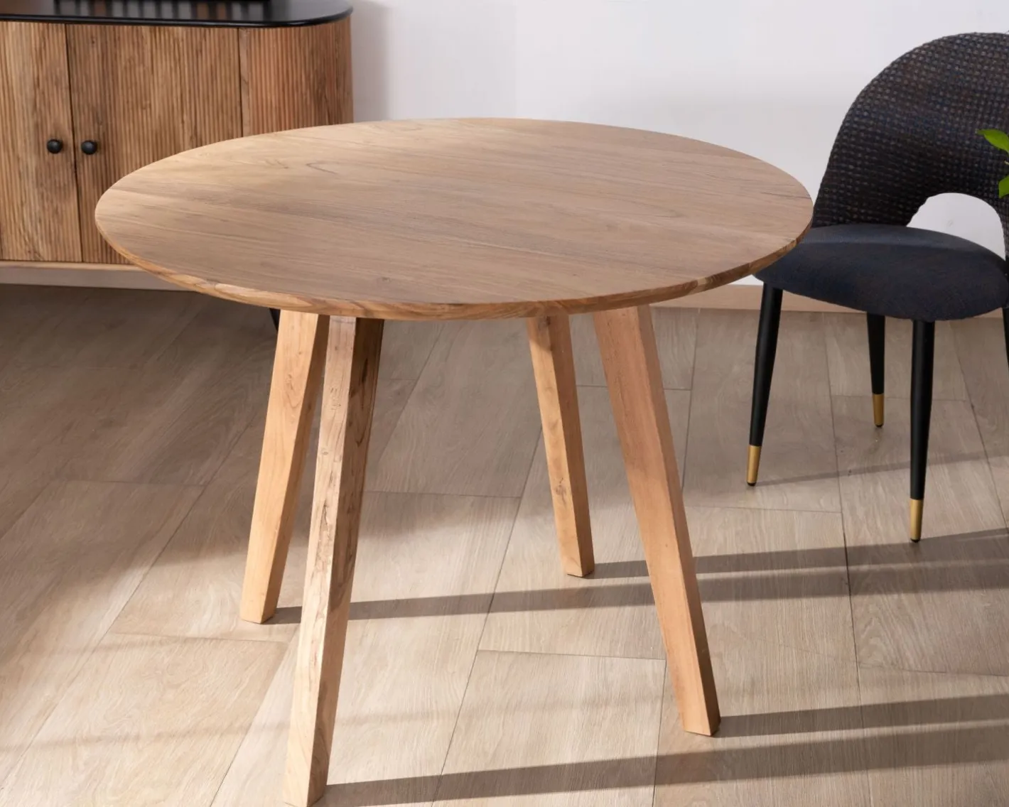 Online Table ronde en acacia style rétro "Boomer" diamètre 100 cm Table À Manger Ronde Ou Ovale