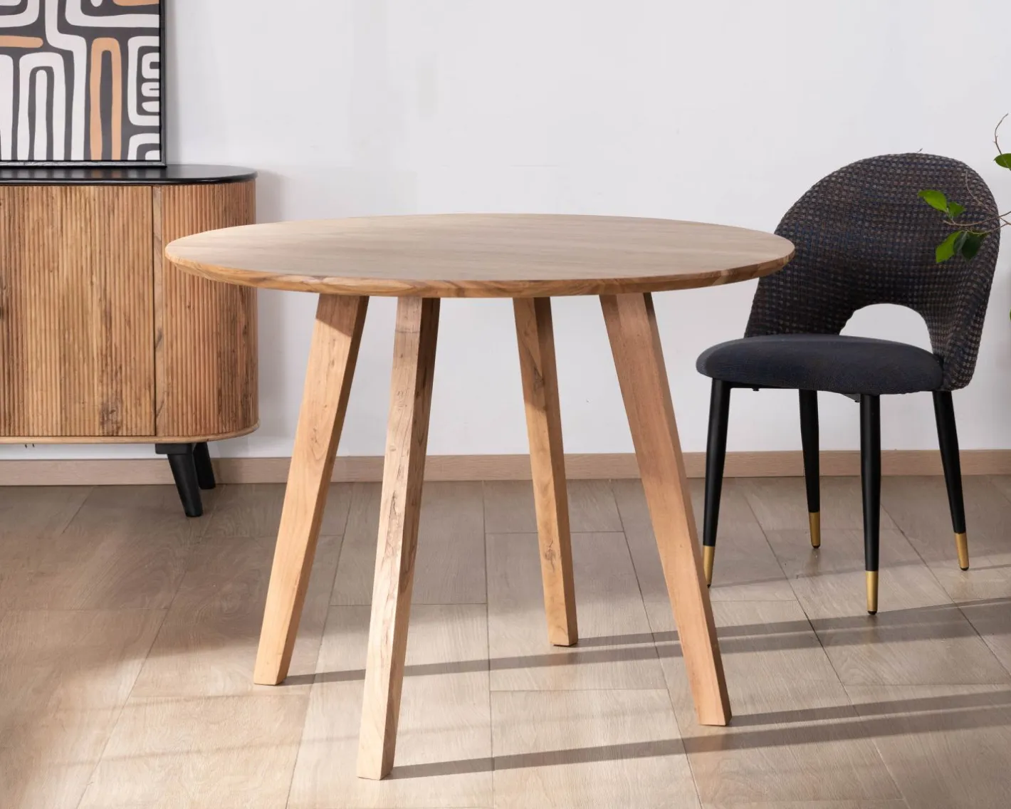 Online Table ronde en acacia style rétro "Boomer" diamètre 100 cm Table À Manger Ronde Ou Ovale