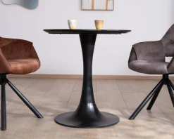 Clearance Table ronde esprit bistrot en manguier noir et pied tulipe "Piccadilly" diamètre 70 cm Table À Manger Ronde Ou Ovale
