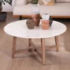 Discount Table ronde marbre 90 cm avec pieds obliques en manguier massif "Lor" Table Basse Ovale Ou Ronde