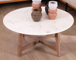 Discount Table ronde marbre 90 cm avec pieds obliques en manguier massif