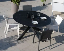 Online Table ronde noire en céramique et aluminium "Chinon" 160 cm Table À Manger Ronde Ou Ovale