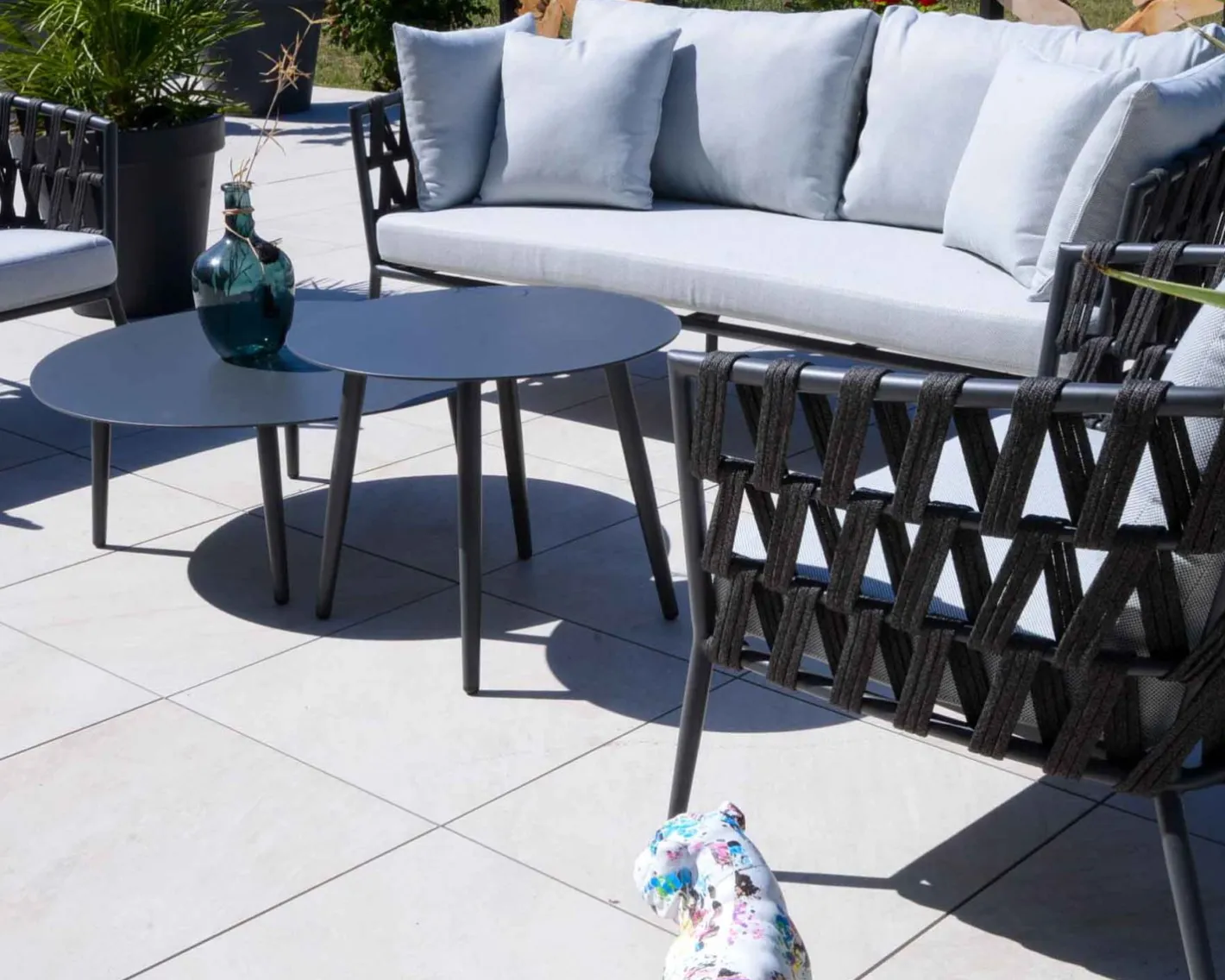 New Tables basses rondes diam. 85 et 60 aluminium anthracite "Saumur" Table Basse Ovale Ou Ronde