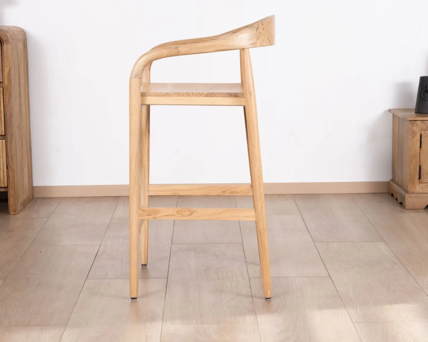 Outlet Tabouret de bar en acacia design épuré avec dosseret "Vogue" Tabouret De Bar