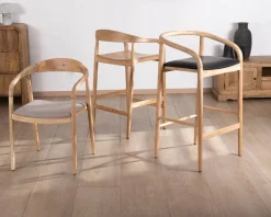 Outlet Tabouret de bar en acacia design épuré avec dosseret
