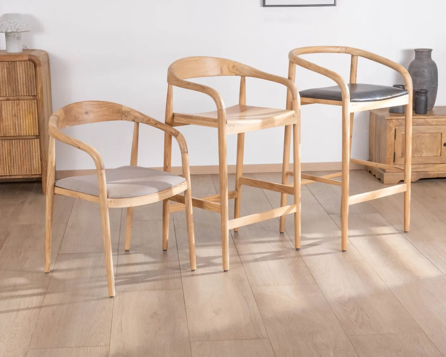 Outlet Tabouret de bar en acacia design épuré avec dosseret "Vogue" Tabouret De Bar
